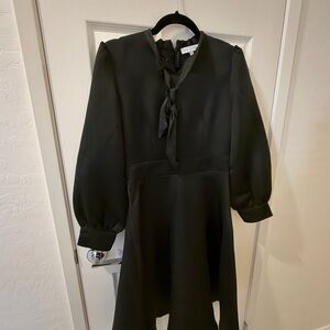 Ivy City Co Black Tie-Neck Puff Sleeve Long Dress